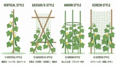 キュウリネットの立て方｜支柱の種類別比較と倒れない張り方のコツ