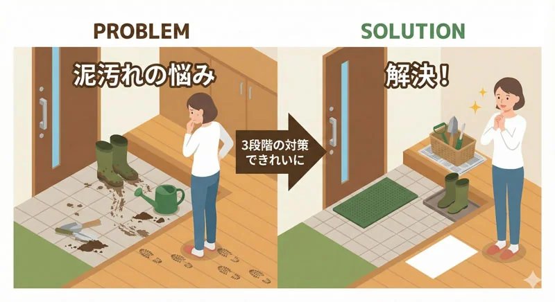 家庭菜園後の泥汚れ対策｜玄関まわりを汚さない工夫