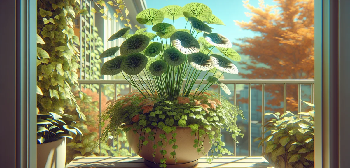 Shungiku plants growing healthily in a planter, showing characteristic deeply lobed green leaves at 