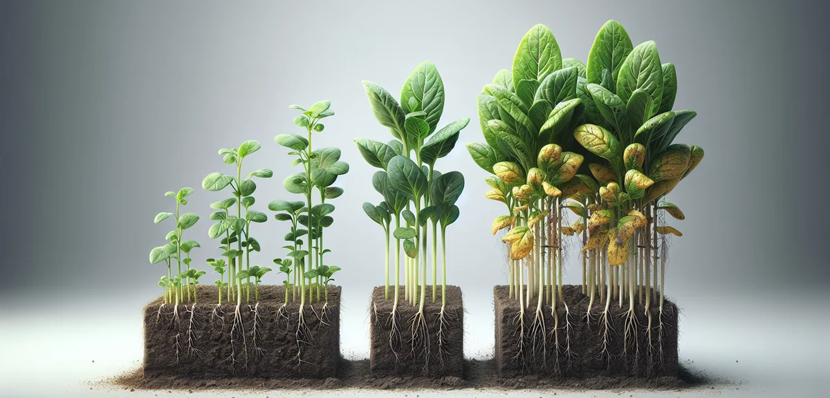 Comparison of good and poor quality vegetable seedlings side by side. Good seedling shows thick stem