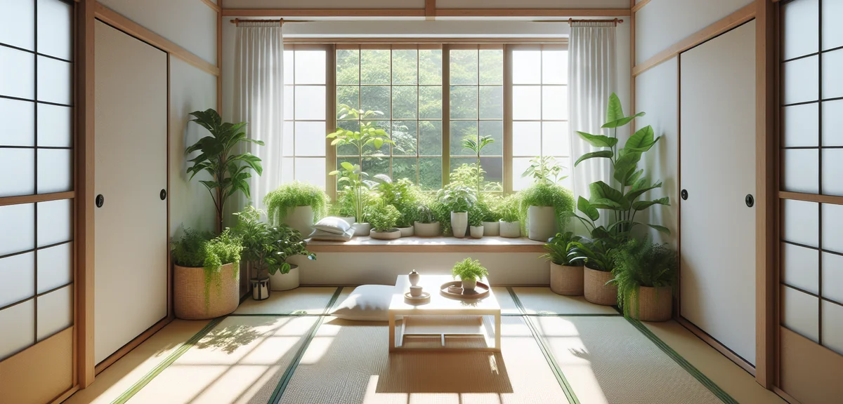 A bright and airy 6-tatami apartment room with a window open for ventilation, a small low table in t