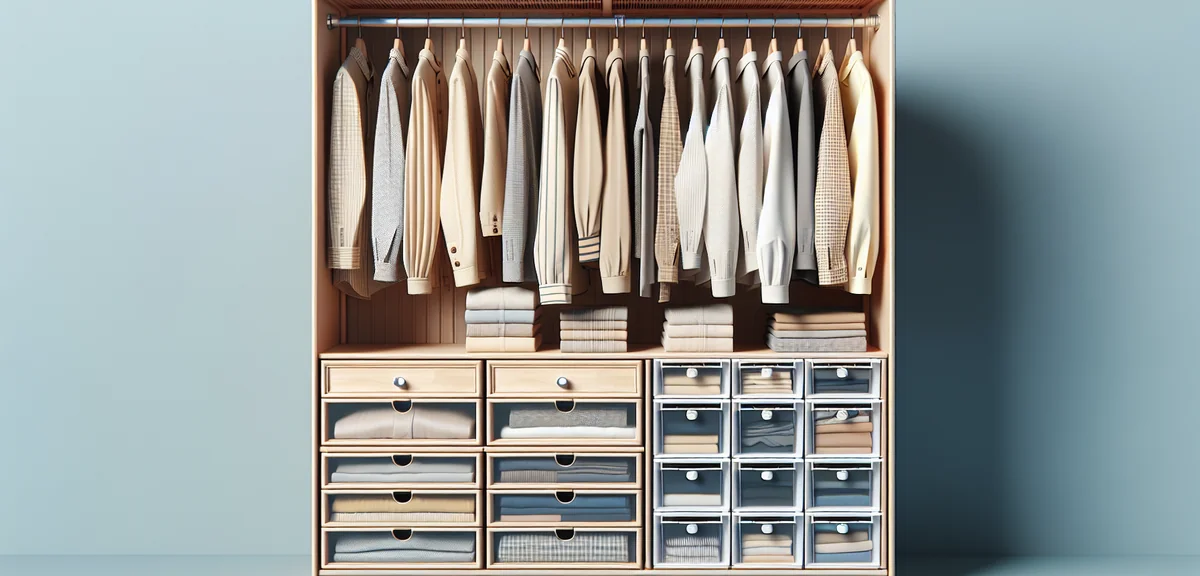 An organized Japanese oshiire closet converted into clothing storage, with a hanging rod on the uppe