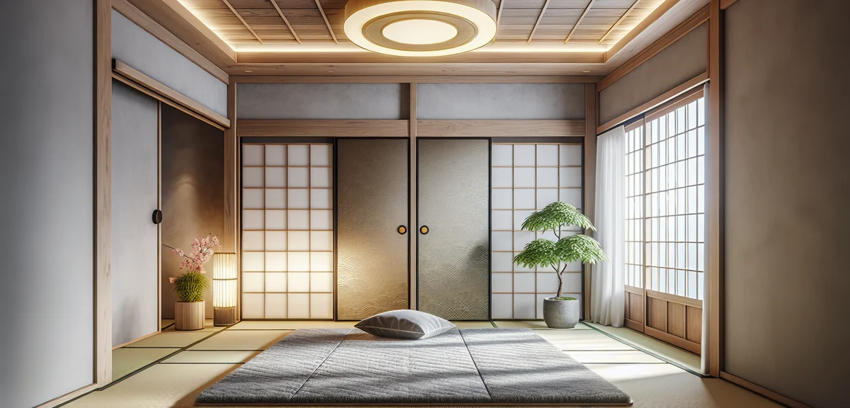 A Japanese tatami room fully renovated on a budget - featuring a modern gray area rug on tatami, upd