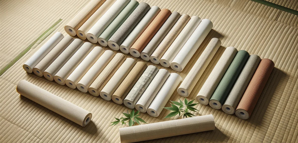 Close-up of different roll screen fabric samples in neutral and earth tones suitable for a Japanese 