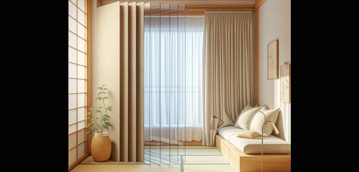 A Japanese tatami room with a window showing layered soundproofing: gap-sealing tape on the sash, he