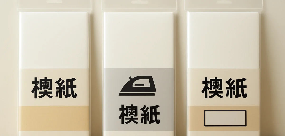 Three types of fusuma paper displayed side by side showing glue type iron on type and adhesive stick