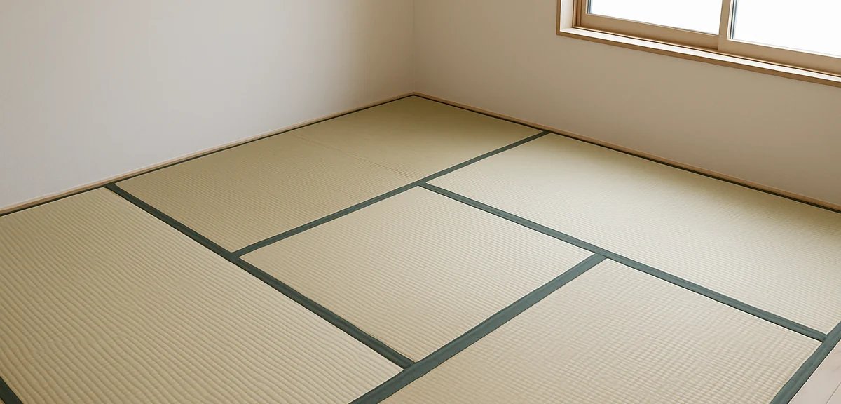 Tatami mats laid tightly from the wall corner of a room with no gaps between them, showing the stabl