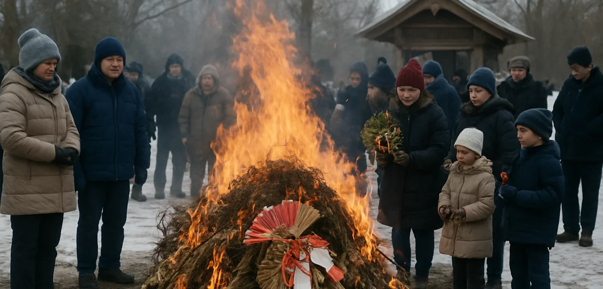 A community bonfire event in january where people bring new year decorations to be burned at a shrin
