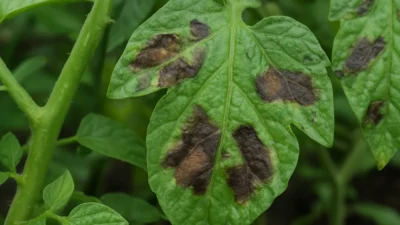 トマトの疫病｜暗褐色の斑点と白いかび